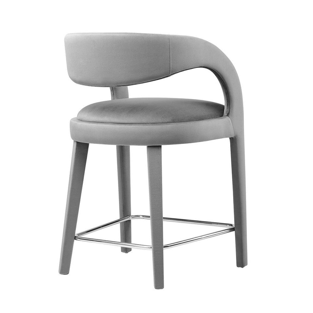 Modway EEI-6566-GRY-SLV Pinnacle Performance Velvet Counter Stool Set of Two Gray Silver MDY-EEI-6566-GRY-SLV