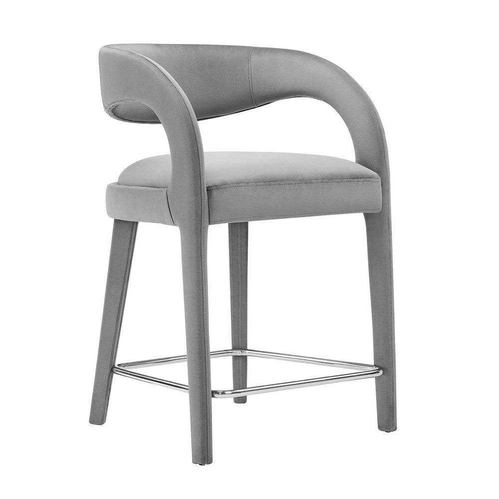 Modway EEI-6566-GRY-SLV Pinnacle Performance Velvet Counter Stool Set of Two Gray Silver MDY-EEI-6566-GRY-SLV