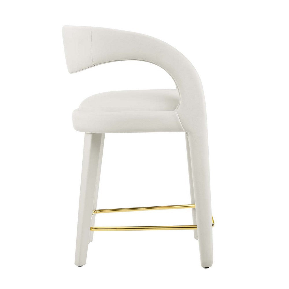 Modway EEI-6566-IVO-GLD Pinnacle Performance Velvet Counter Stool Set of Two Ivory Gold MDY-EEI-6566-IVO-GLD