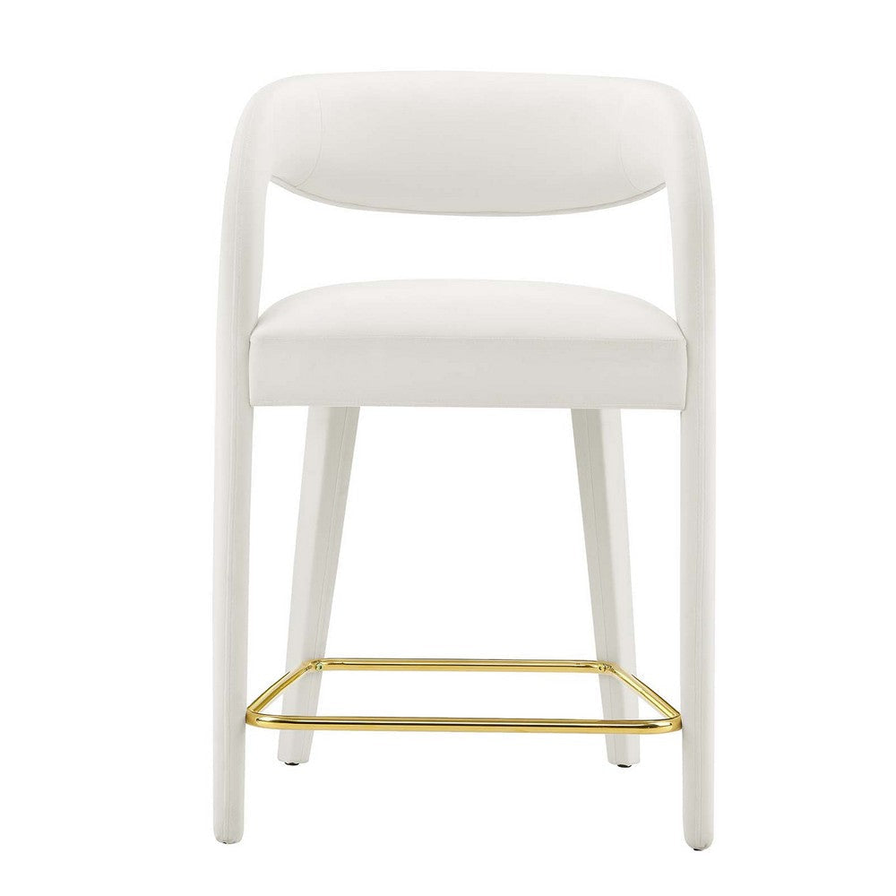 Modway EEI-6566-IVO-GLD Pinnacle Performance Velvet Counter Stool Set of Two Ivory Gold MDY-EEI-6566-IVO-GLD