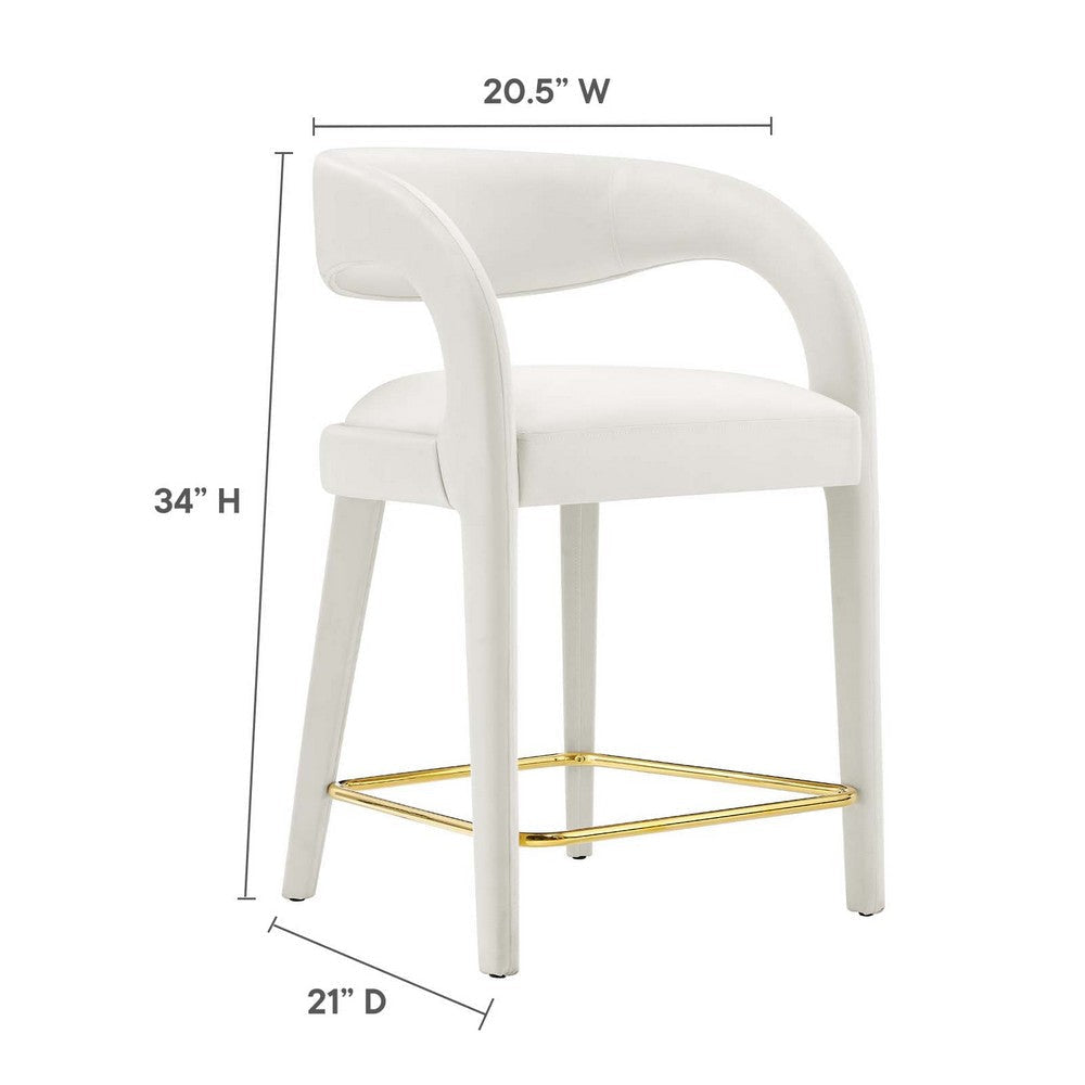 Modway EEI-6566-IVO-GLD Pinnacle Performance Velvet Counter Stool Set of Two Ivory Gold MDY-EEI-6566-IVO-GLD