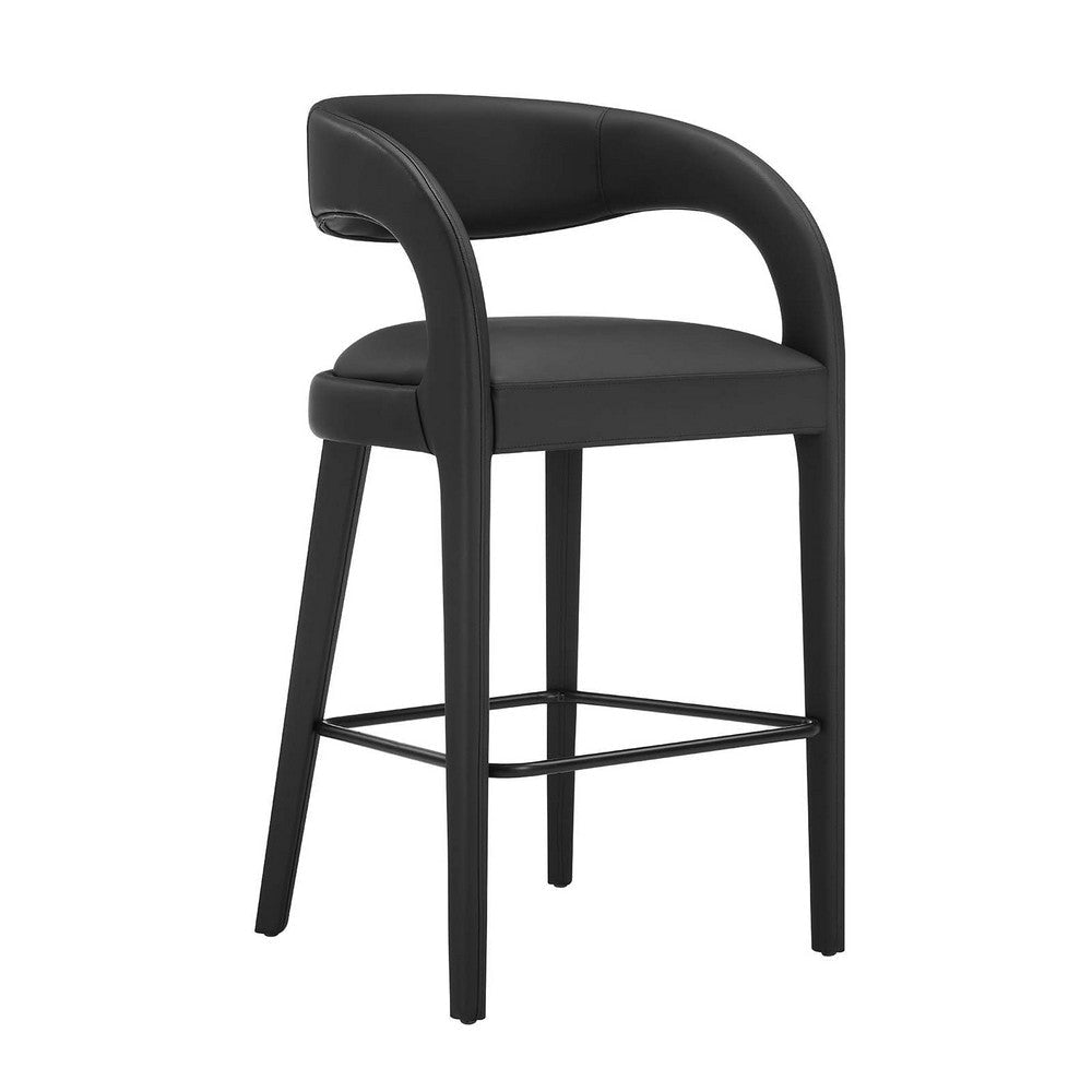 Modway EEI-6567-BLK-BLK Pinnacle Vegan Leather Bar Stool Set of Two Black Black MDY-EEI-6567-BLK-BLK