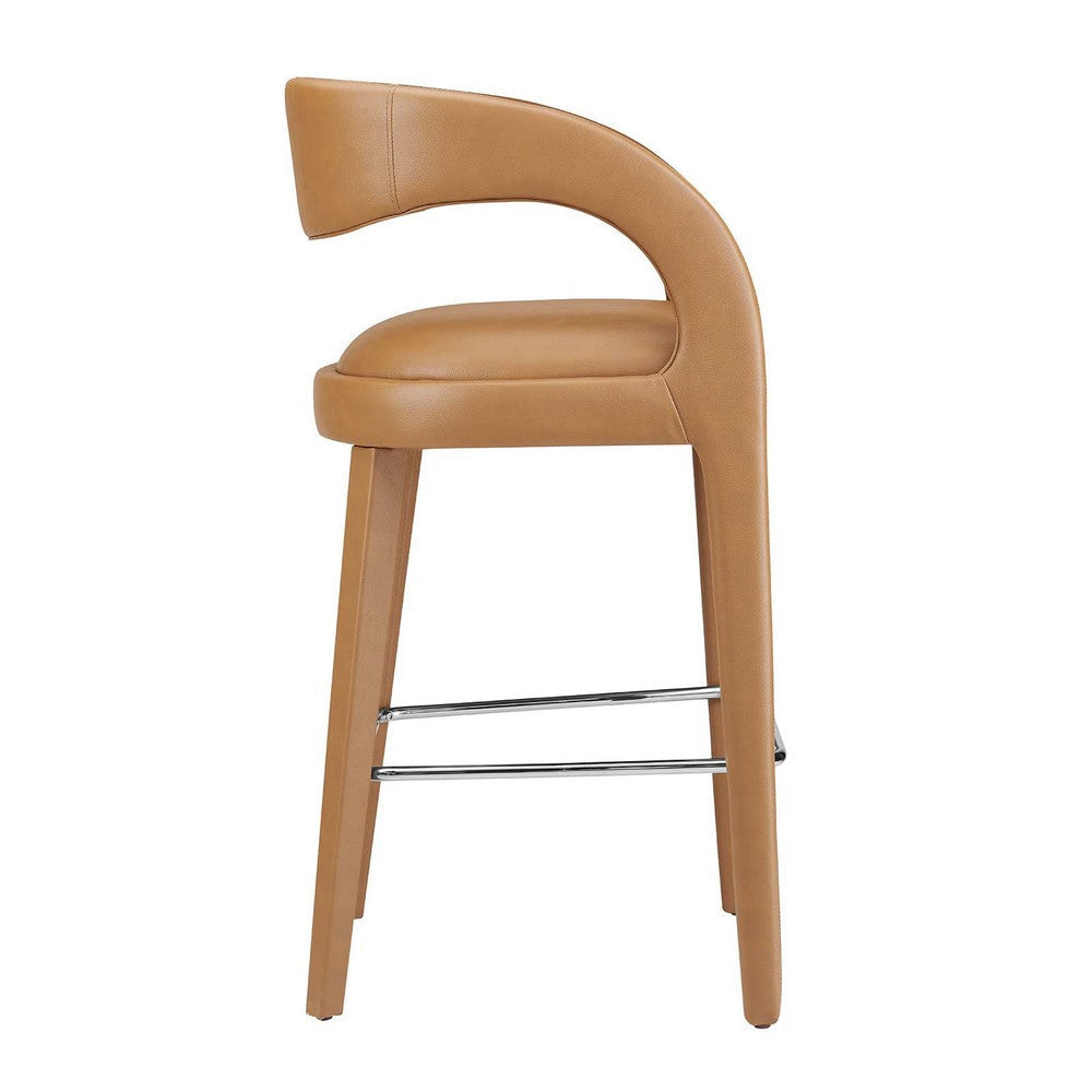 Modway EEI-6567-TAN-SLV Pinnacle Vegan Leather Bar Stool Set of Two Tan Silver MDY-EEI-6567-TAN-SLV