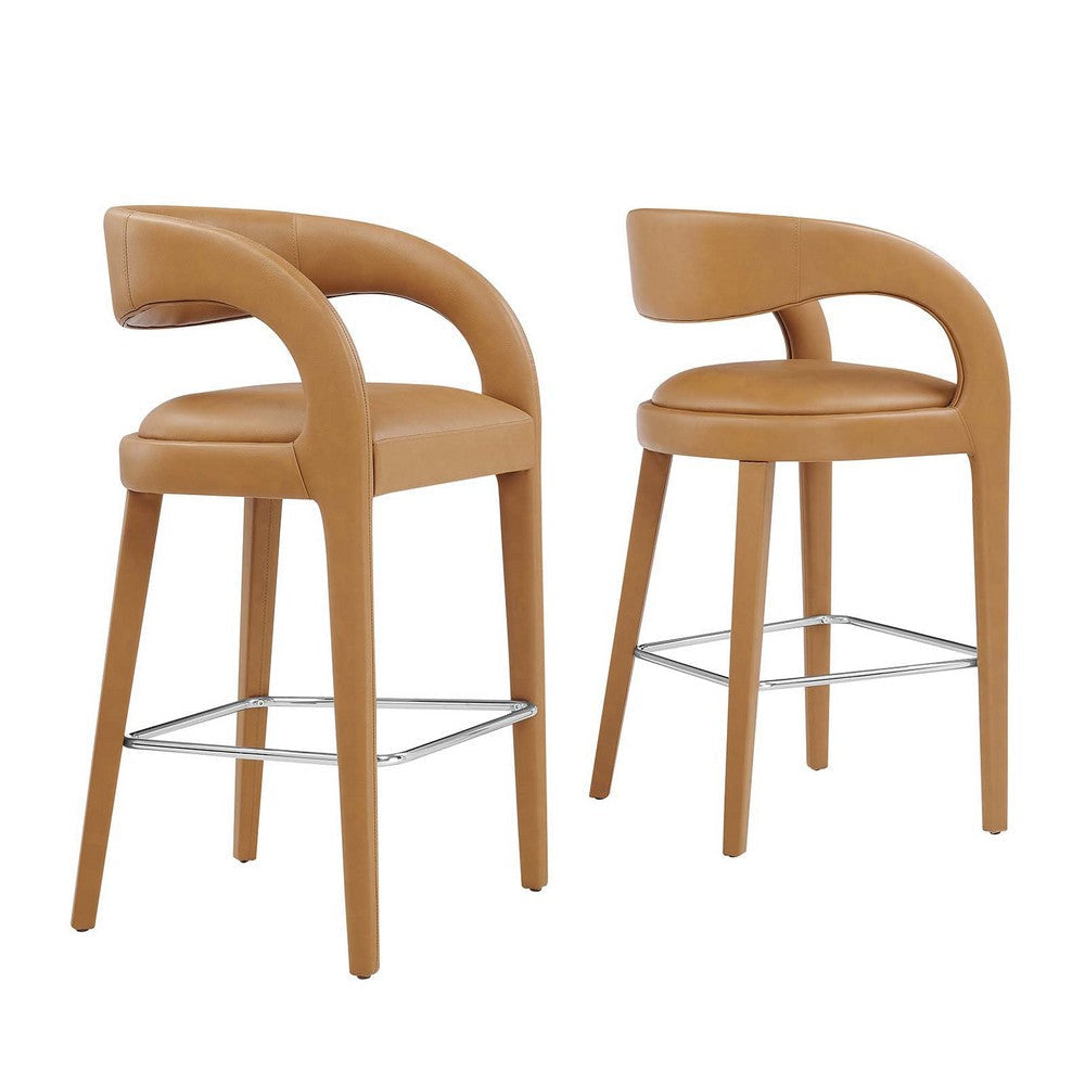 Modway EEI-6567-TAN-SLV Pinnacle Vegan Leather Bar Stool Set of Two, Tan Silver