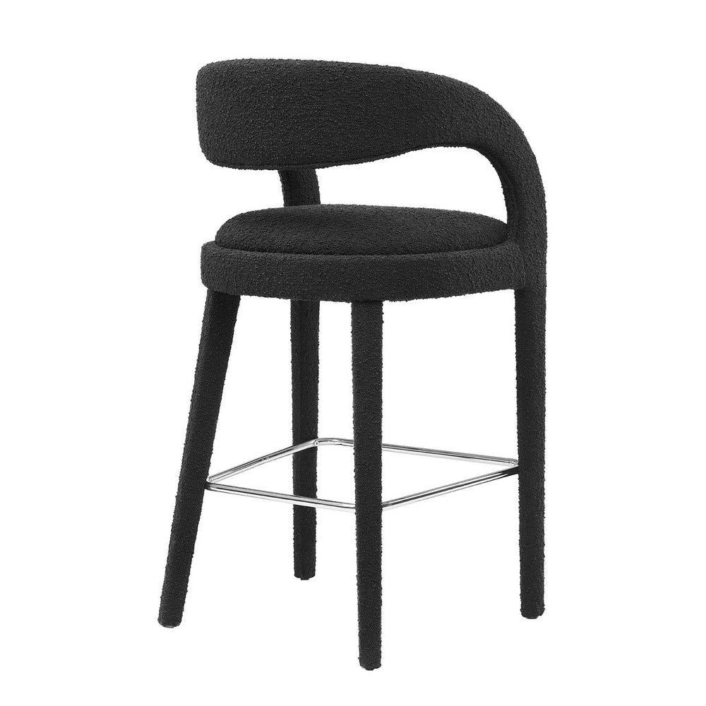 Modway EEI-6568-BLK-SLV Pinnacle Boucle Upholstered Bar Stool Set of Two Black Silver MDY-EEI-6568-BLK-SLV