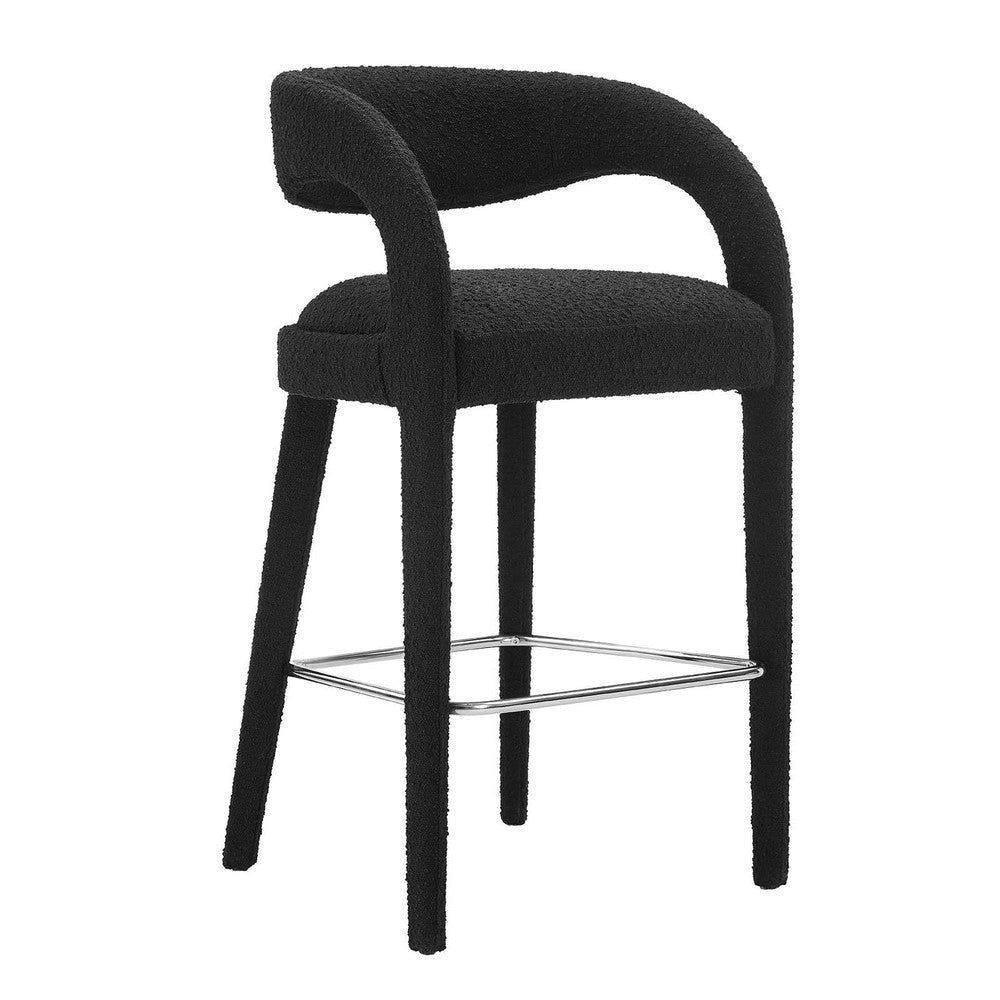 Modway EEI-6568-BLK-SLV Pinnacle Boucle Upholstered Bar Stool Set of Two Black Silver MDY-EEI-6568-BLK-SLV