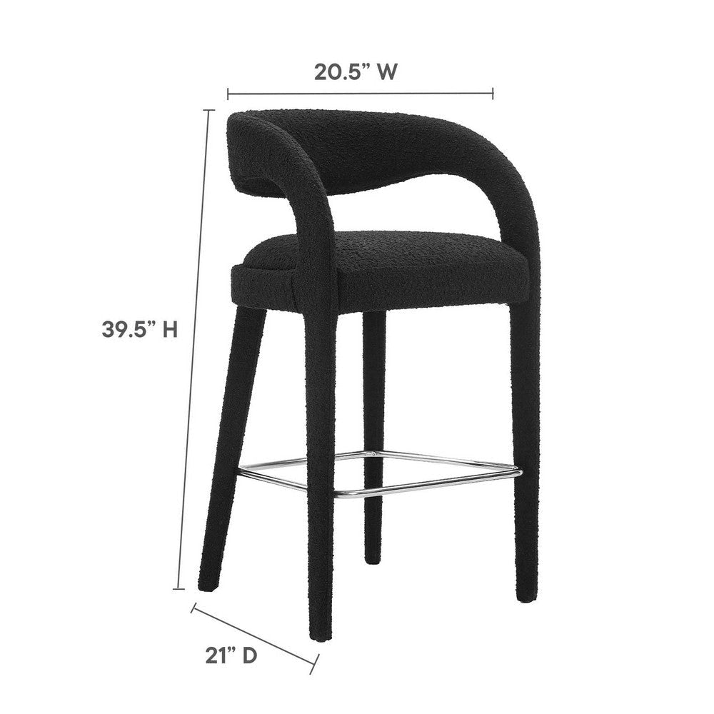 Modway EEI-6568-BLK-SLV Pinnacle Boucle Upholstered Bar Stool Set of Two Black Silver MDY-EEI-6568-BLK-SLV