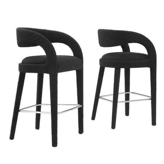 Modway EEI-6568-BLK-SLV Pinnacle Boucle Upholstered Bar Stool Set of Two, Black Silver