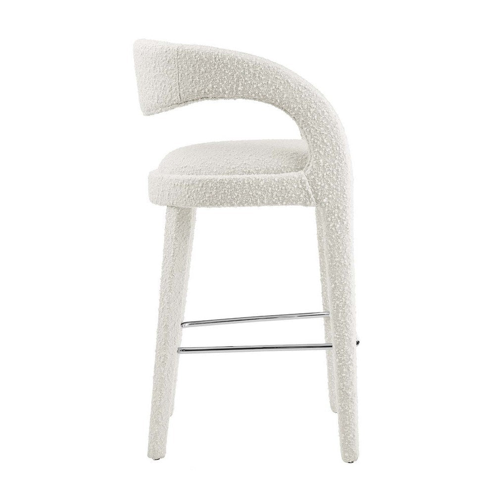 Modway EEI-6568-IVO-SLV Pinnacle Boucle Upholstered Bar Stool Set of Two Ivory Silver MDY-EEI-6568-IVO-SLV