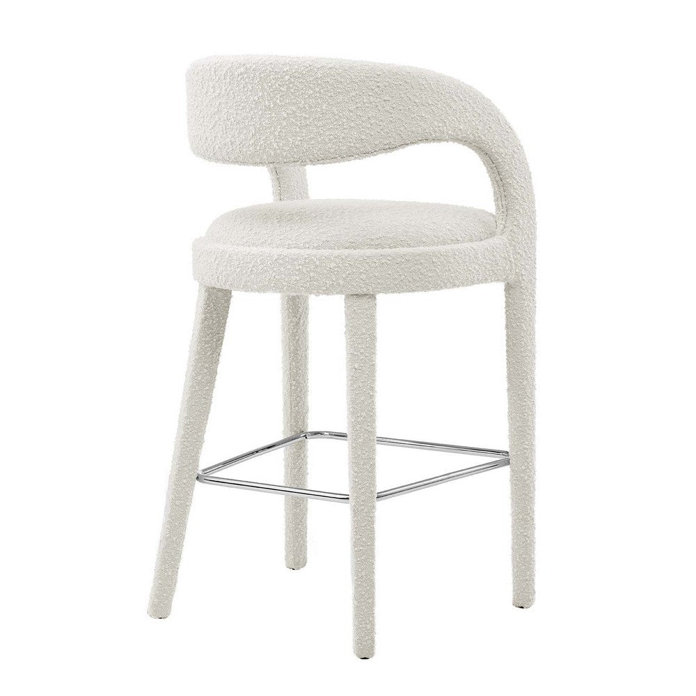 Modway EEI-6568-IVO-SLV Pinnacle Boucle Upholstered Bar Stool Set of Two Ivory Silver MDY-EEI-6568-IVO-SLV