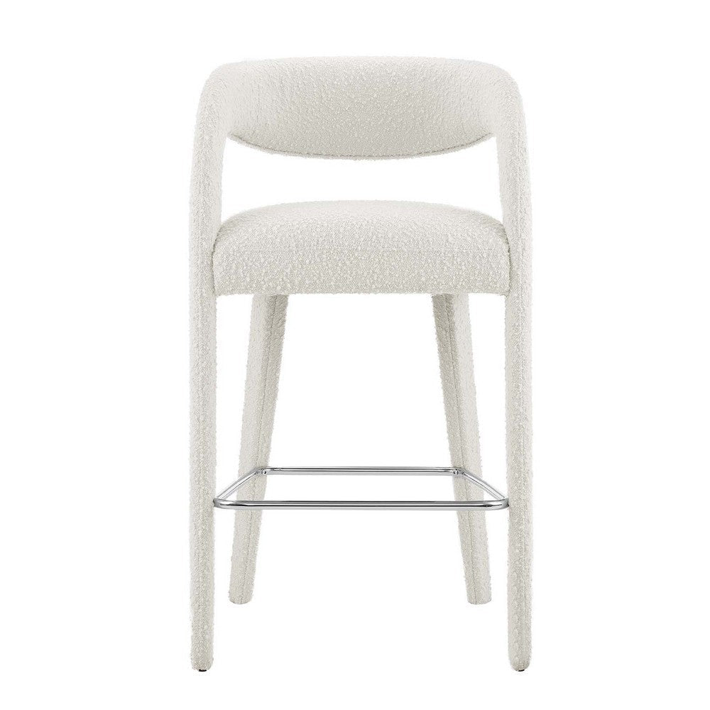 Modway EEI-6568-IVO-SLV Pinnacle Boucle Upholstered Bar Stool Set of Two Ivory Silver MDY-EEI-6568-IVO-SLV