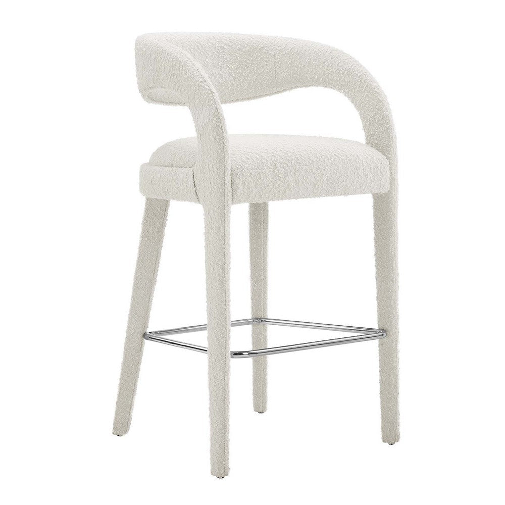 Modway EEI-6568-IVO-SLV Pinnacle Boucle Upholstered Bar Stool Set of Two Ivory Silver MDY-EEI-6568-IVO-SLV