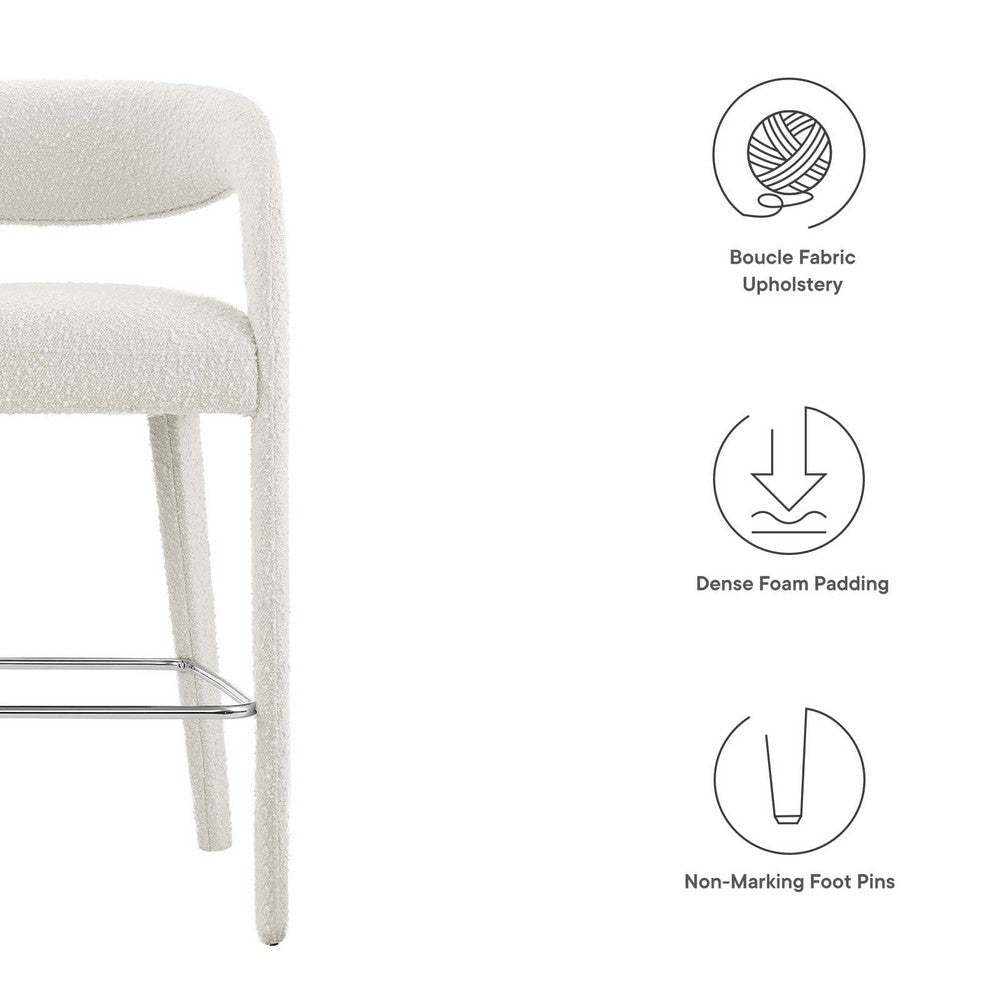 Modway EEI-6568-IVO-SLV Pinnacle Boucle Upholstered Bar Stool Set of Two Ivory Silver MDY-EEI-6568-IVO-SLV