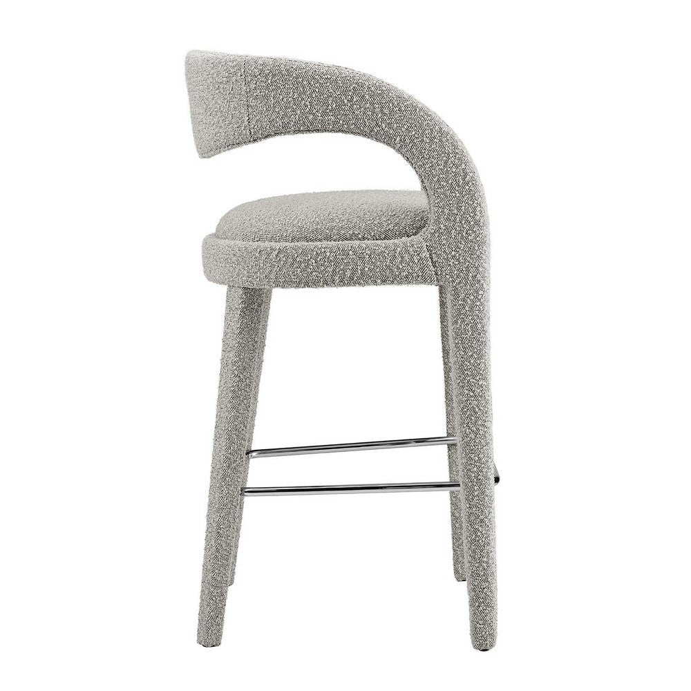 Modway EEI-6568-TAU-SLV Pinnacle Boucle Upholstered Bar Stool Set of Two Taupe Silver MDY-EEI-6568-TAU-SLV