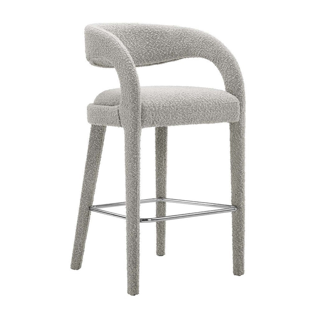 Modway EEI-6568-TAU-SLV Pinnacle Boucle Upholstered Bar Stool Set of Two Taupe Silver MDY-EEI-6568-TAU-SLV