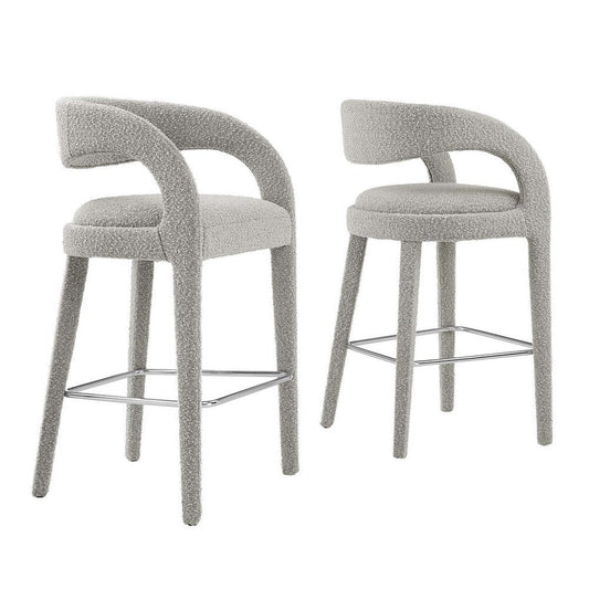 Modway EEI-6568-TAU-SLV Pinnacle Boucle Upholstered Bar Stool Set of Two, Taupe Silver