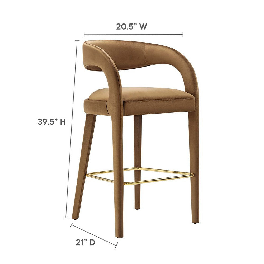 Modway EEI-6569-BRN-GLD Pinnacle Performance Velvet Bar Stool Set of Two Brown Gold MDY-EEI-6569-BRN-GLD