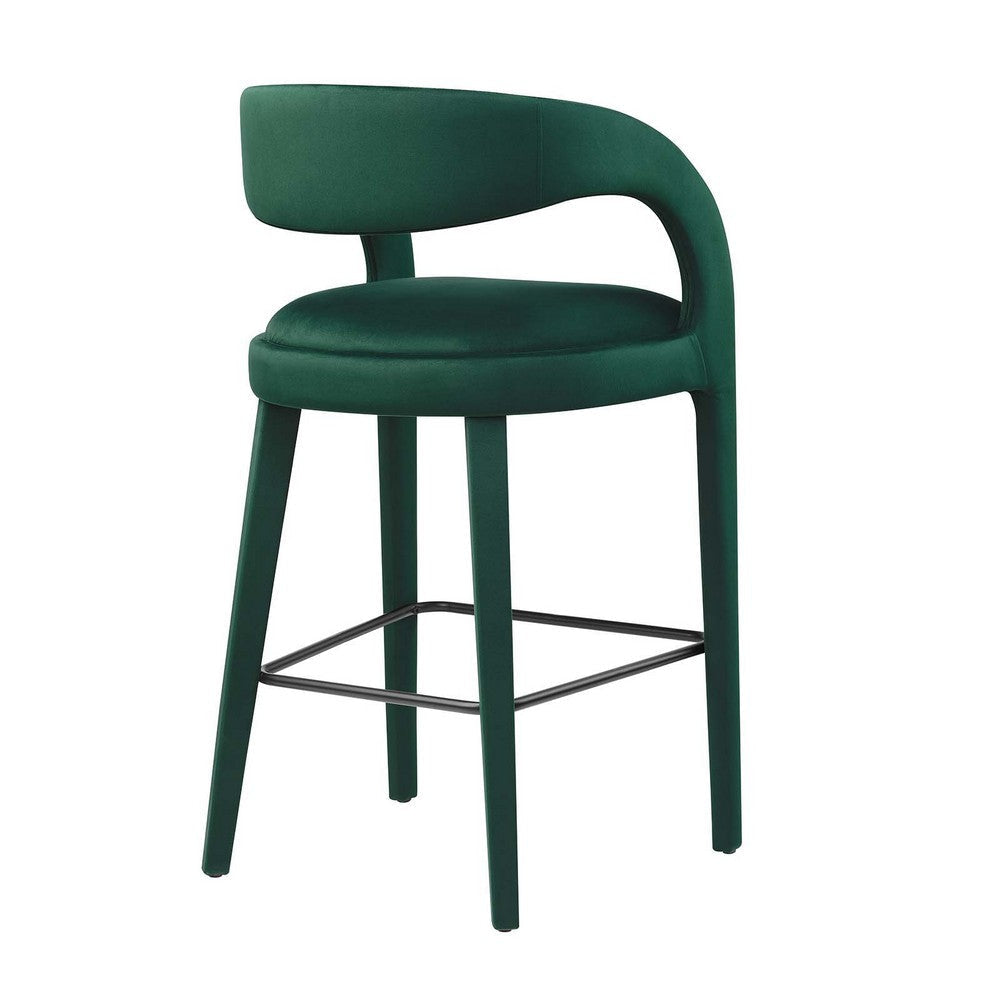 Modway EEI-6569-GRN-BLK Pinnacle Performance Velvet Bar Stool Set of Two Green Black MDY-EEI-6569-GRN-BLK