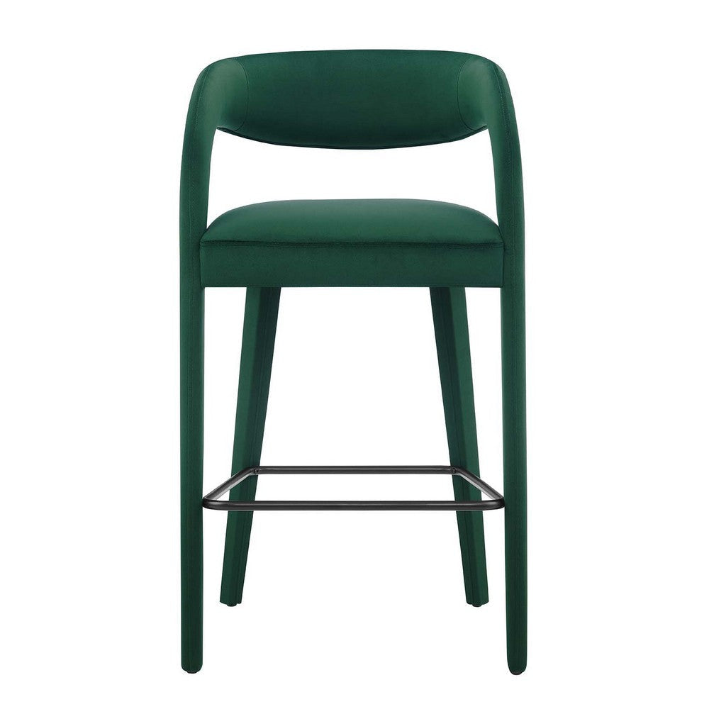 Modway EEI-6569-GRN-BLK Pinnacle Performance Velvet Bar Stool Set of Two Green Black MDY-EEI-6569-GRN-BLK