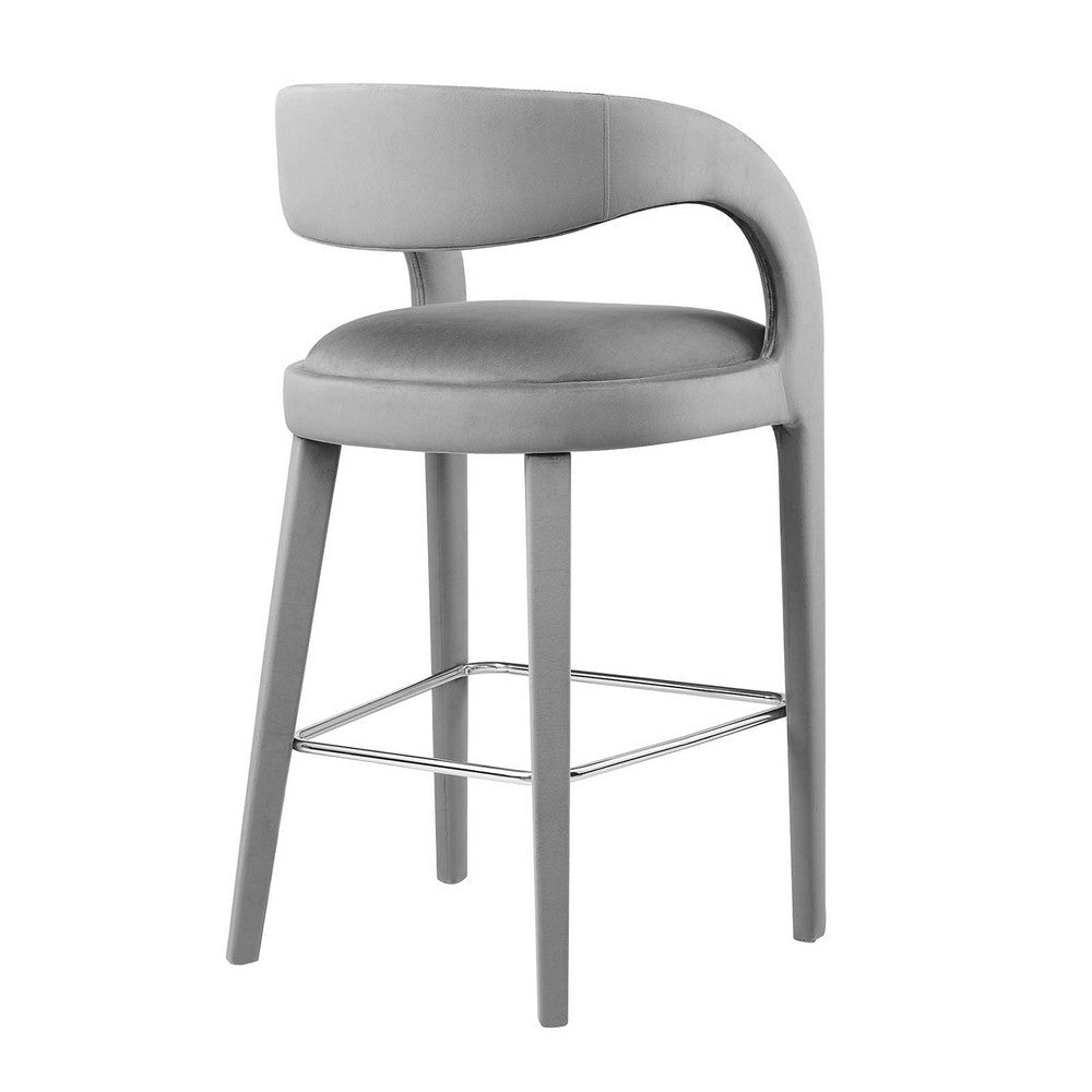 Modway EEI-6569-GRY-SLV Pinnacle Performance Velvet Bar Stool Set of Two Gray Silver MDY-EEI-6569-GRY-SLV