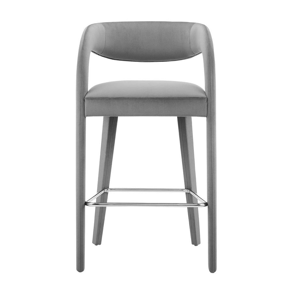 Modway EEI-6569-GRY-SLV Pinnacle Performance Velvet Bar Stool Set of Two Gray Silver MDY-EEI-6569-GRY-SLV