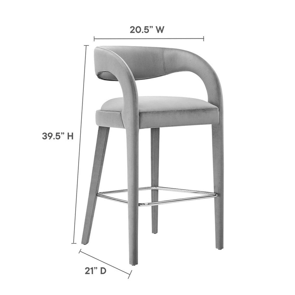 Modway EEI-6569-GRY-SLV Pinnacle Performance Velvet Bar Stool Set of Two Gray Silver MDY-EEI-6569-GRY-SLV