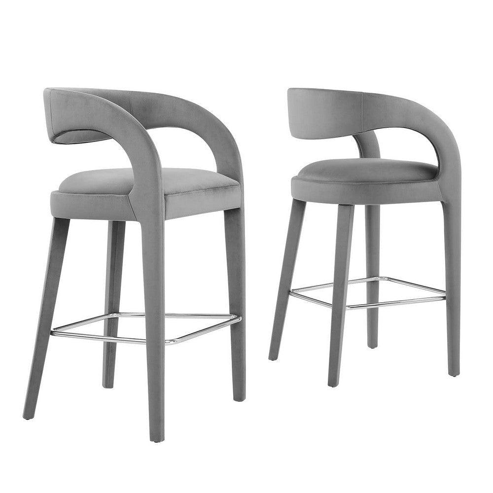 Modway EEI-6569-GRY-SLV Pinnacle Performance Velvet Bar Stool Set of Two, Gray Silver