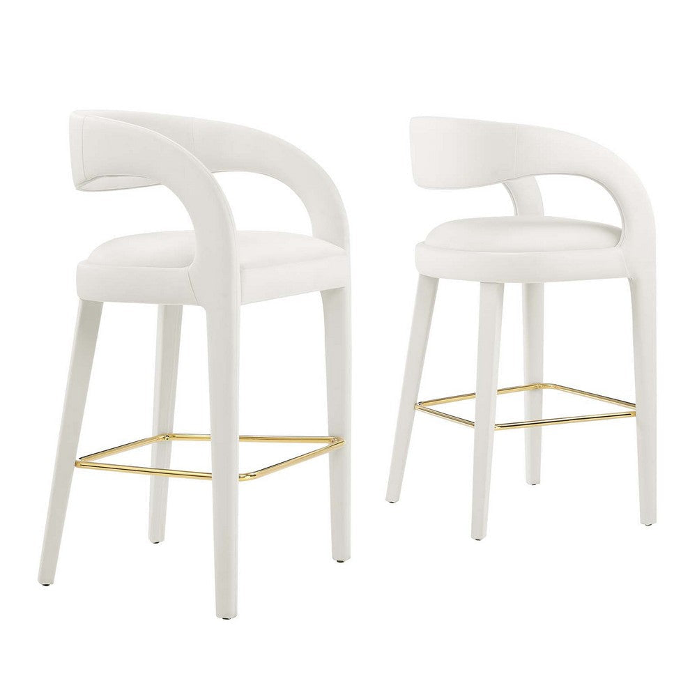 Modway EEI-6569-IVO-GLD Pinnacle Performance Velvet Bar Stool Set of Two, Ivory Gold