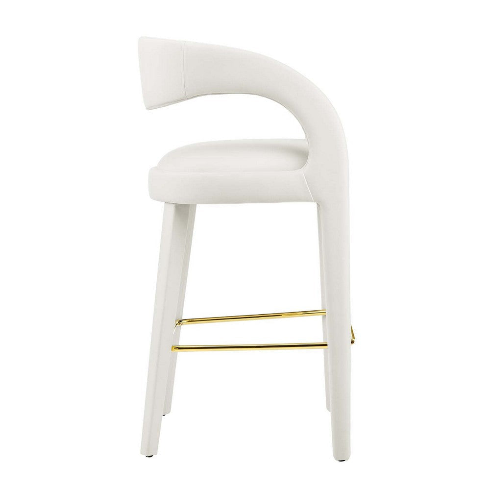 Modway EEI-6569-IVO-GLD Pinnacle Performance Velvet Bar Stool Set of Two Ivory Gold MDY-EEI-6569-IVO-GLD