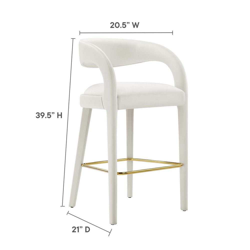 Modway EEI-6569-IVO-GLD Pinnacle Performance Velvet Bar Stool Set of Two Ivory Gold MDY-EEI-6569-IVO-GLD