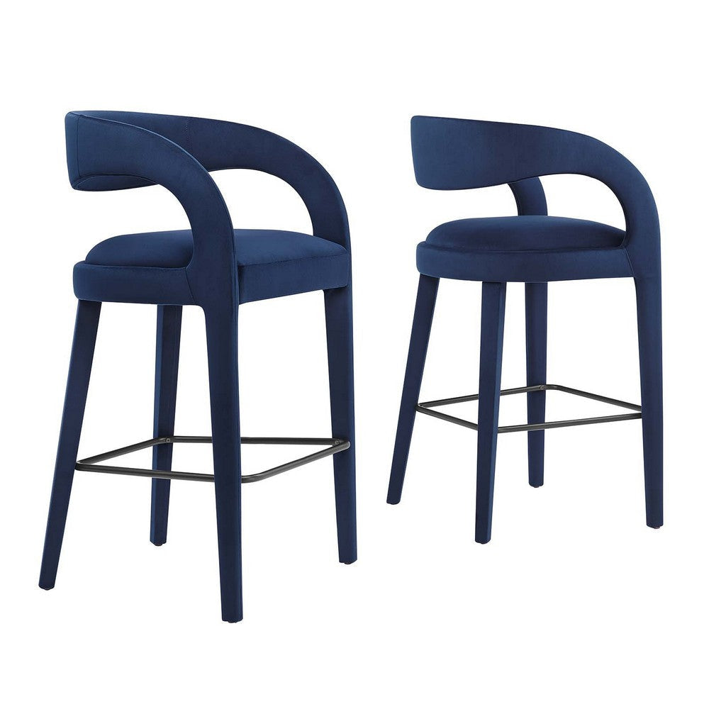 Modway EEI-6569-MID-BLK Pinnacle Performance Velvet Bar Stool Set of Two, Midnight Black