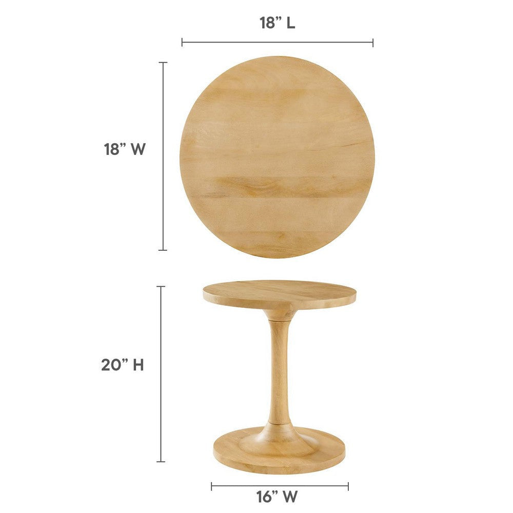 Modway Lina Round Mango Wood Side Sofa End Table for Living Room in Oak MDY-EEI-6573-OAK