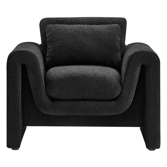 Modway Waverly Boucle Fabric Living Room Accent Armchair in Black-Unique Wavy Design