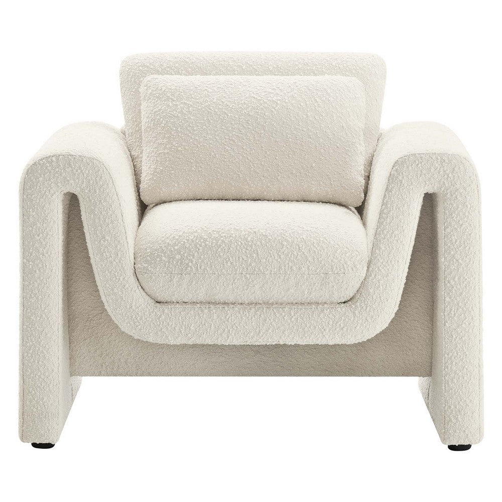 Modway Waverly Boucle Fabric Living Room Accent Armchair in Ivory-Unique Wavy Design MDY-EEI-6575-IVO