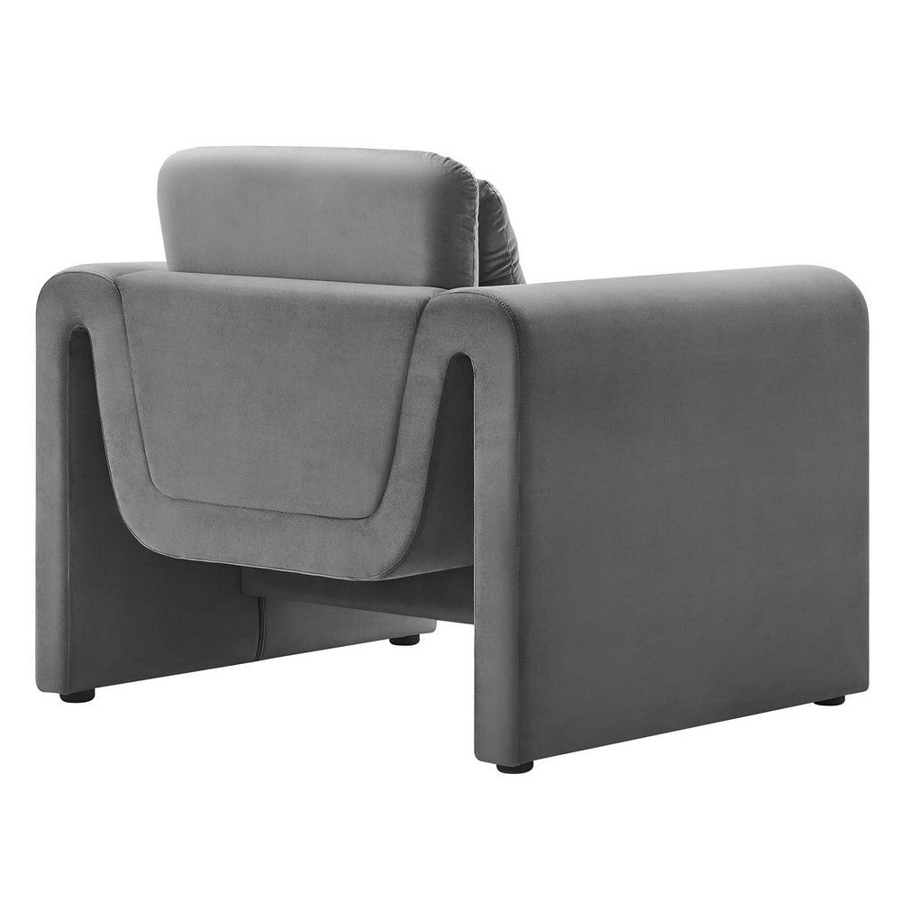 Modway Waverly Performance Velvet Living Room Accent Armchair in Gray-Unique Wavy Design Stain-Resistant Upholstery MDY-EEI-6576-GRY