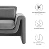 Modway Waverly Performance Velvet Living Room Accent Armchair in Gray-Unique Wavy Design Stain-Resistant Upholstery MDY-EEI-6576-GRY