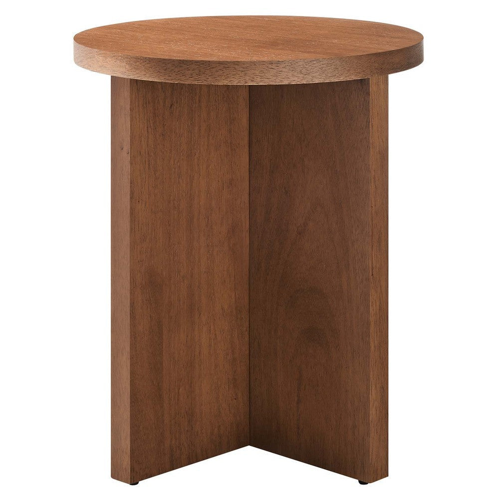 Modway Silas Round Wood Side Sofa End Table for Living Room in Walnut