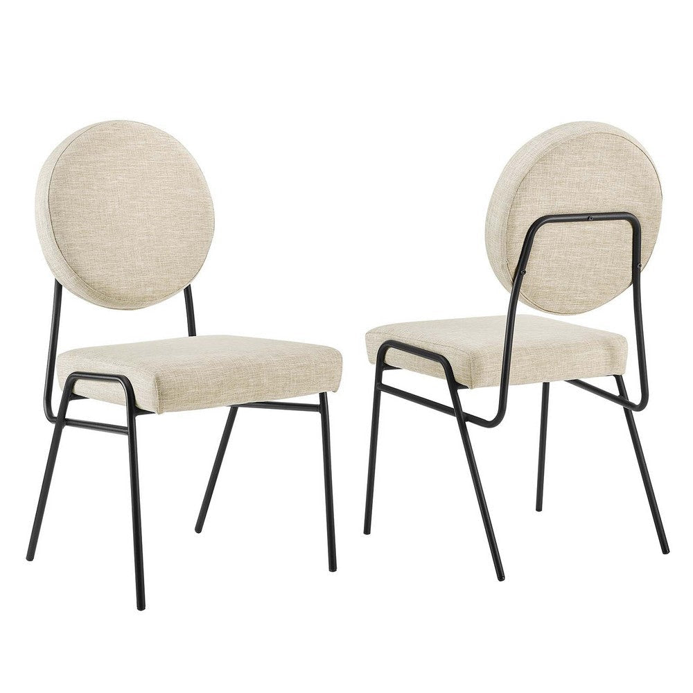 Modway Craft Fabric Upholstered Side Dining Chairs-Set of 2 in Black Beige MDY-EEI-6582-BLK-BEI