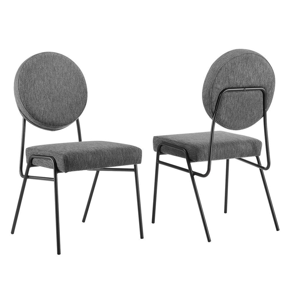 Modway Craft Fabric Upholstered Side Dining Chairs-Set of 2 in Black Charcoal MDY-EEI-6582-BLK-CHA