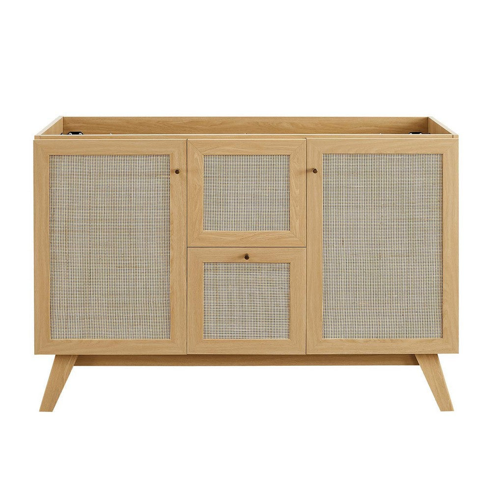 Modway Soma Rattan Weave Bathroom Vanity Cabinet Basin Not Included 48” Single or Double Sink Compatible Oak MDY-EEI-6589-OAK