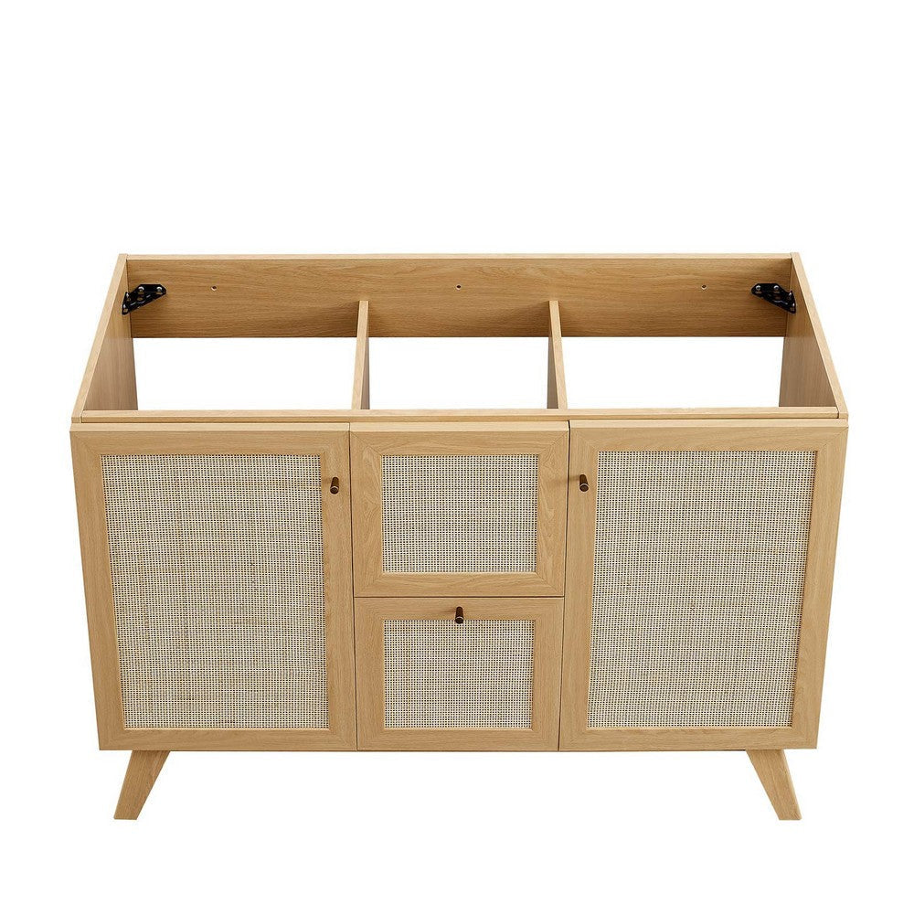 Modway Soma Rattan Weave Bathroom Vanity Cabinet Basin Not Included 48” Single or Double Sink Compatible Oak MDY-EEI-6589-OAK