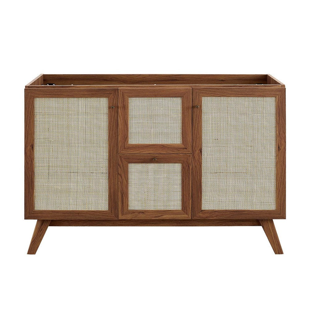 Modway Soma Rattan Weave Bathroom Vanity Cabinet Basin Not Included 48” Single or Double Sink Compatible Walnut MDY-EEI-6589-WAL