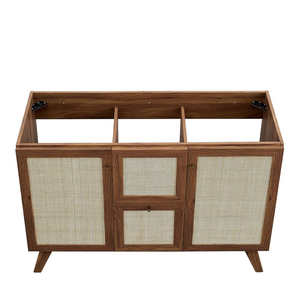 Modway Soma Rattan Weave Bathroom Vanity Cabinet Basin Not Included 48” Single or Double Sink Compatible Walnut MDY-EEI-6589-WAL