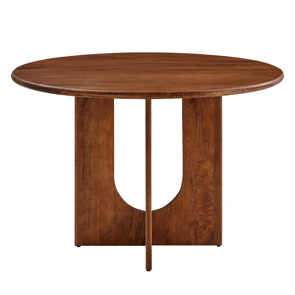 Modway Rivian 48 Inch Mango Wood Walnut-Modern Round Dining Intersecting Pedestal Base Seats 4 to 6 Kitchen Breakfast Table MDY-EEI-6592-WAL