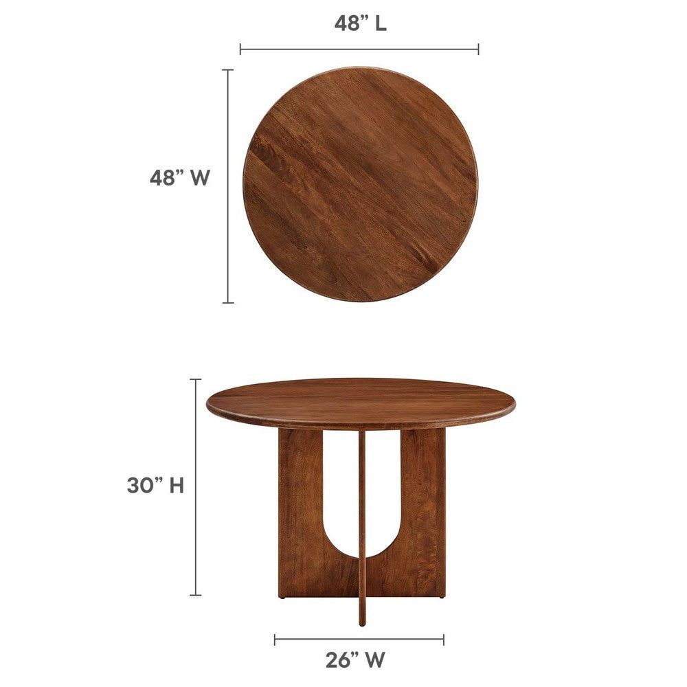 Modway Rivian 48 Inch Mango Wood Walnut-Modern Round Dining Intersecting Pedestal Base Seats 4 to 6 Kitchen Breakfast Table MDY-EEI-6592-WAL