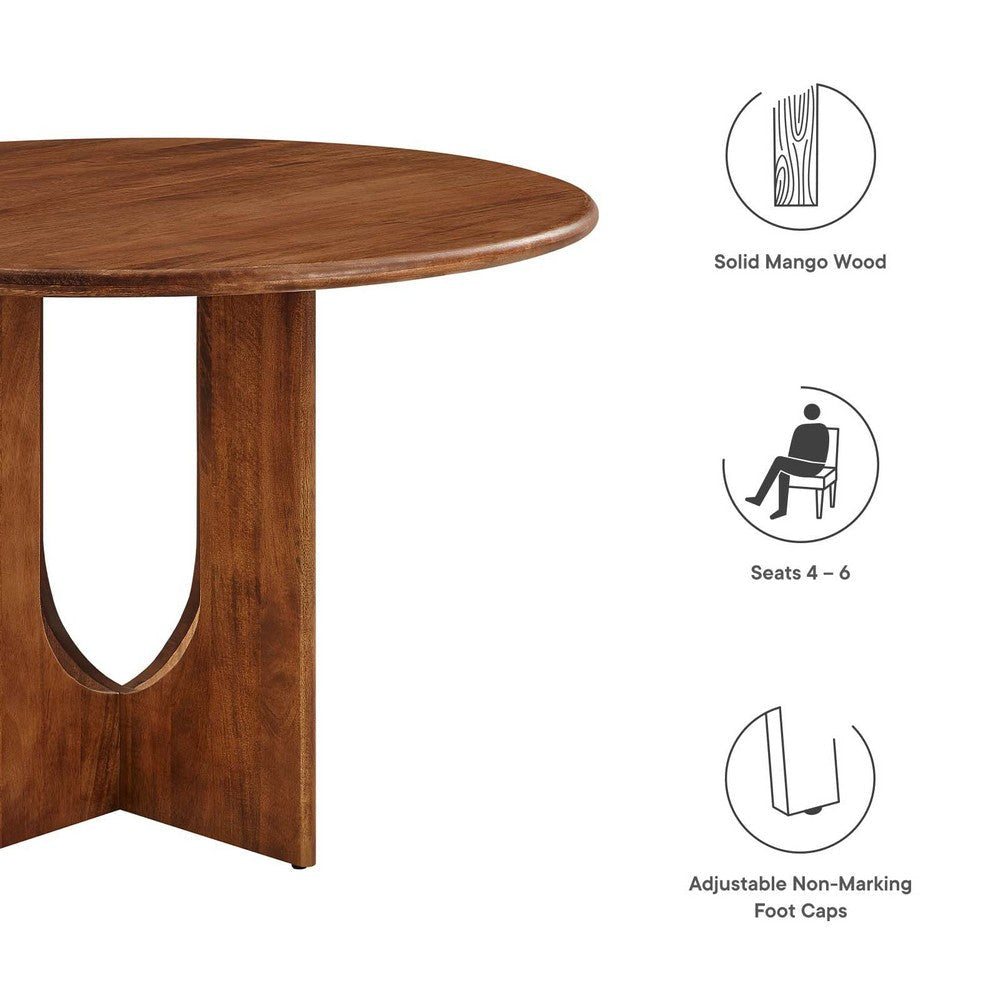 Modway Rivian 48 Inch Mango Wood Walnut-Modern Round Dining Intersecting Pedestal Base Seats 4 to 6 Kitchen Breakfast Table MDY-EEI-6592-WAL