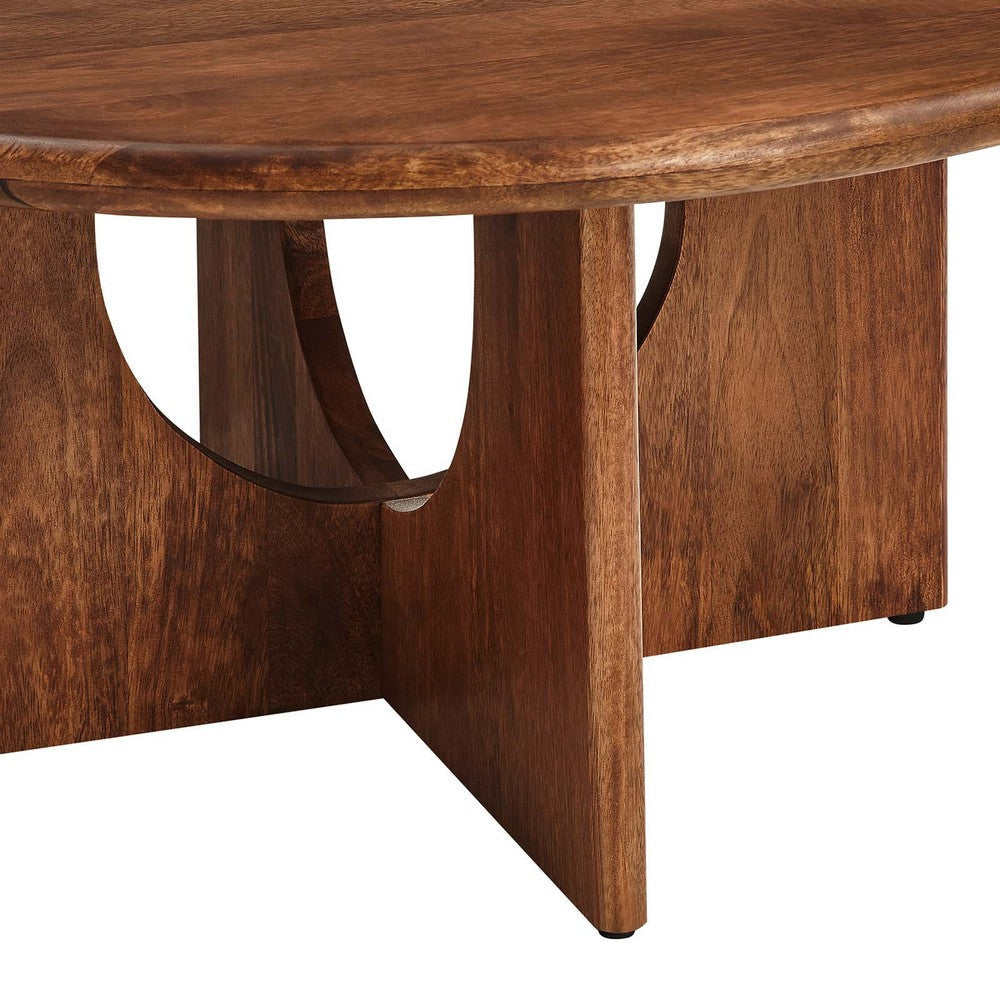 Modway Rivian 34 Inch Mango Wood Round Walnut-Stylish Mid Century Ideal as Coffee Center Table Complements Modern Living Room Decor