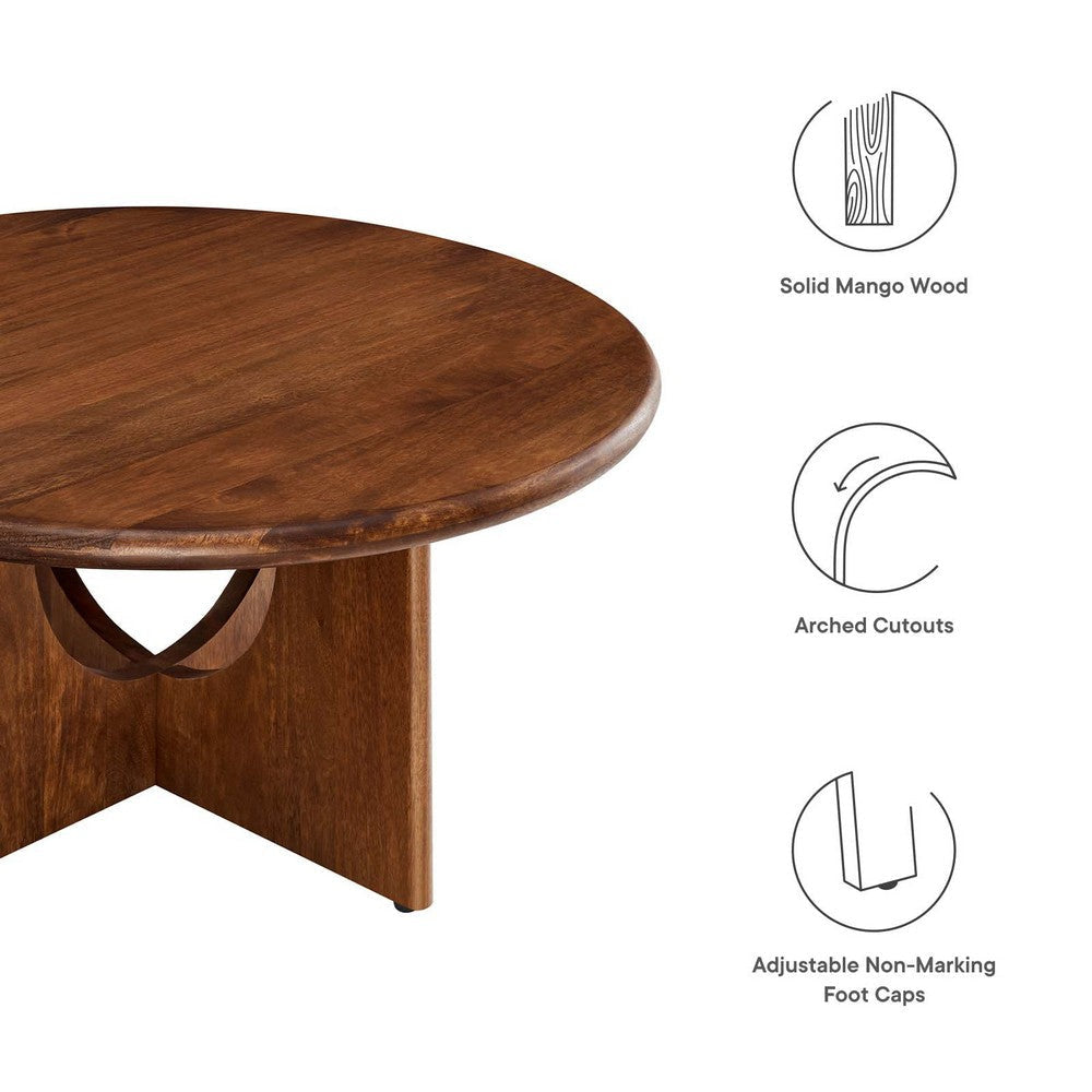 Modway Rivian 34 Inch Mango Wood Round Walnut-Stylish Mid Century Ideal as Coffee Center Table Complements Modern Living Room Decor