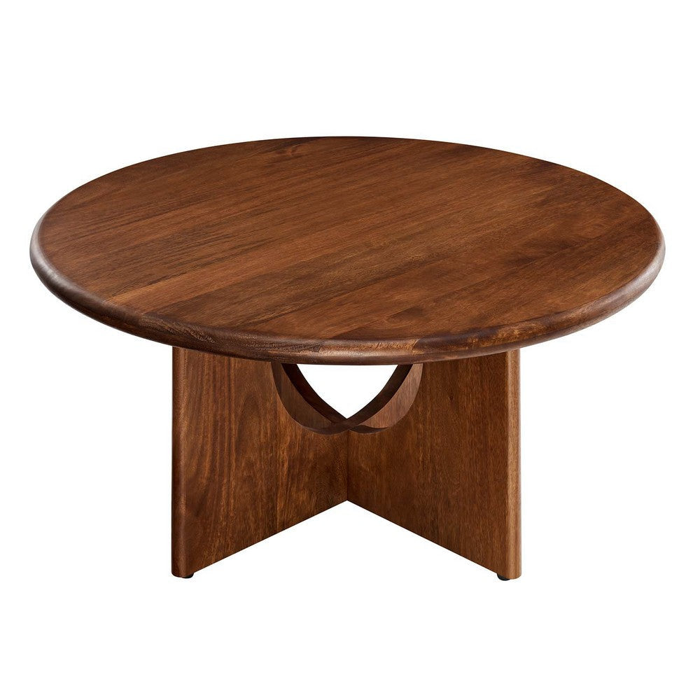 Modway Rivian 34 Inch Mango Wood Round Walnut-Stylish Mid Century, Ideal as Coffee Center Table, Complements Modern Living Room Decor