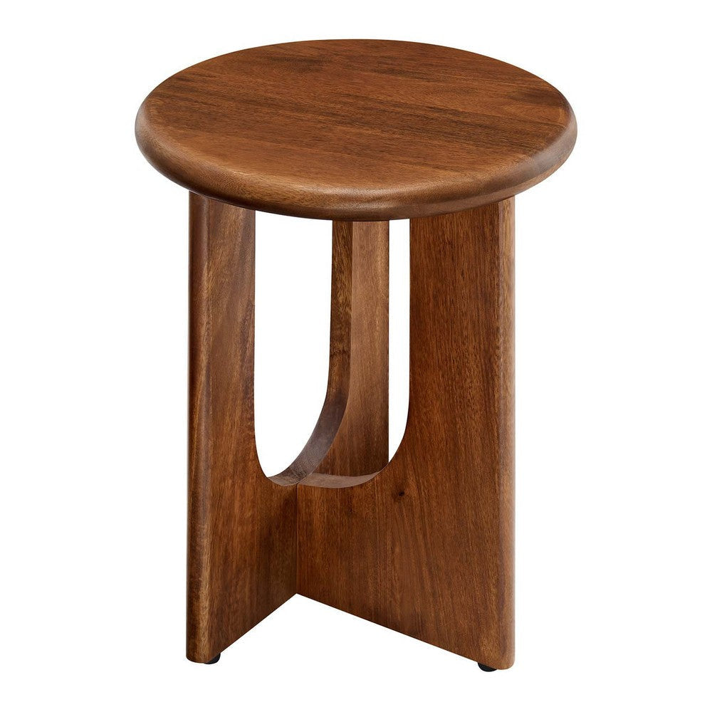 Modway Rivian Mango Wood Round Walnut-Versatile End Living Room or Bedroom, Ideal as a Small Accent, Modern Side, Elegant Bedside Table